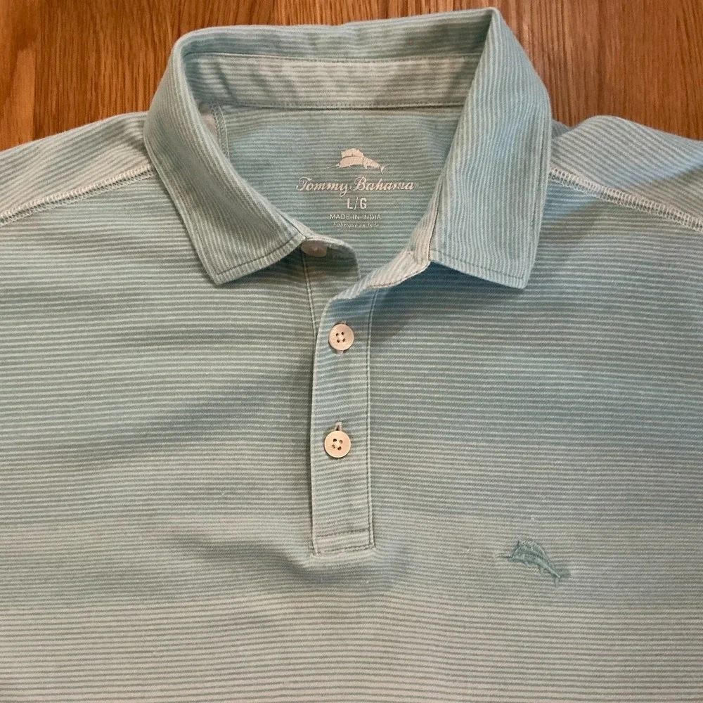 Tommy Bahama Mens Short Sleeve Polo – Light Green Cotton blend Casual Golf Shirt